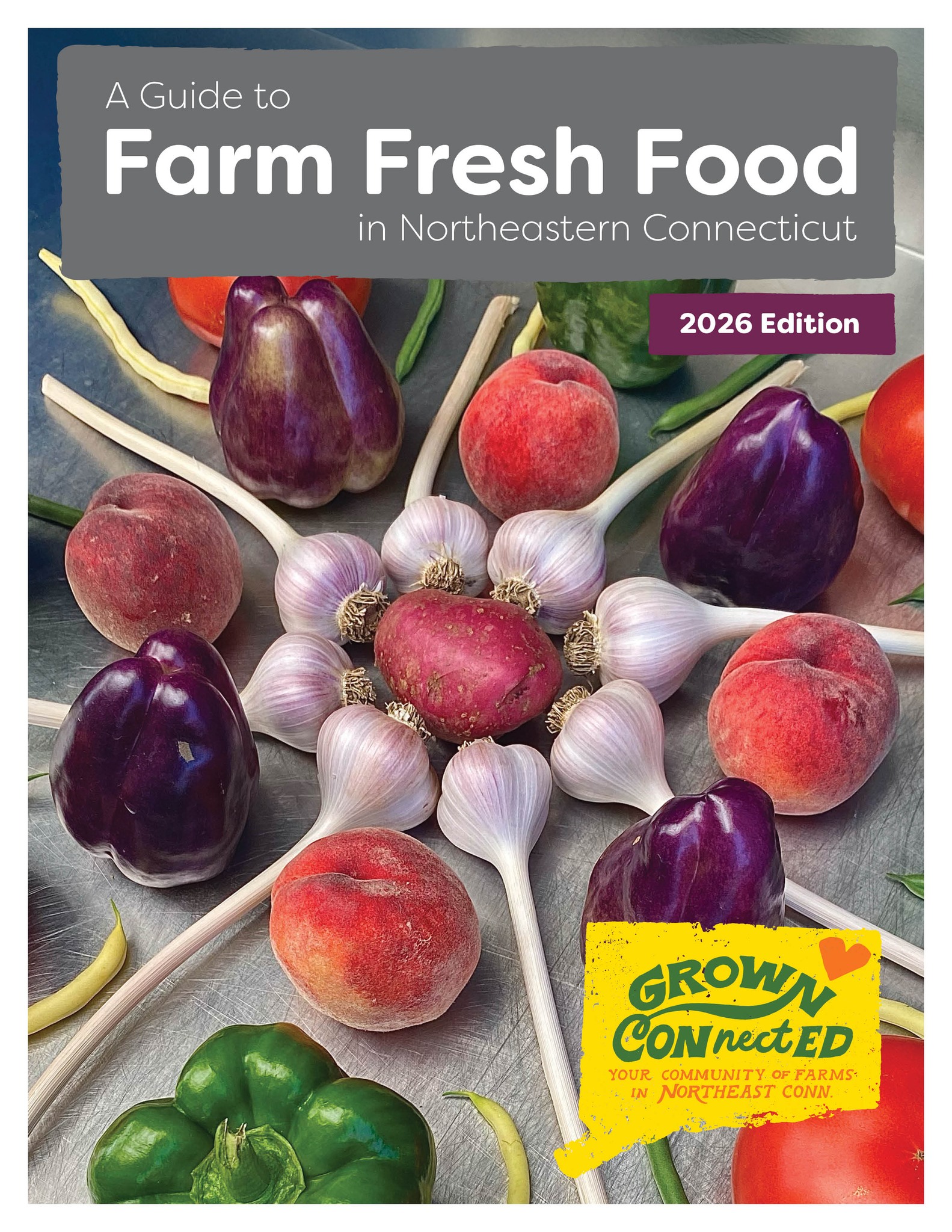 The 2026 Farm Fresh Food Guide for Northeastern Connecticut makes local, farm-fresh food easier to find for EVERYONE in the Quiet Corner of Northeastern CT (NECT). It is an essential guide to keep at hand while travelling within the scenic and rural corner of the state… view the guide at https://s.uconn.edu/nect-farm-guide

This indispensable guide carries listings of over 175 farms and farmstands and 21 farmers markets in the region. And with additional info including farms that accept SNAP, organic farms, and a whole season schedule of family-friendly farm events and activities, you're bound to find a way to support your local farmers (and eat some delicious food while you're at it!)

The guide is produced by Grown Connected, a program administered by UConn Extension through a USDA AMS grant. 