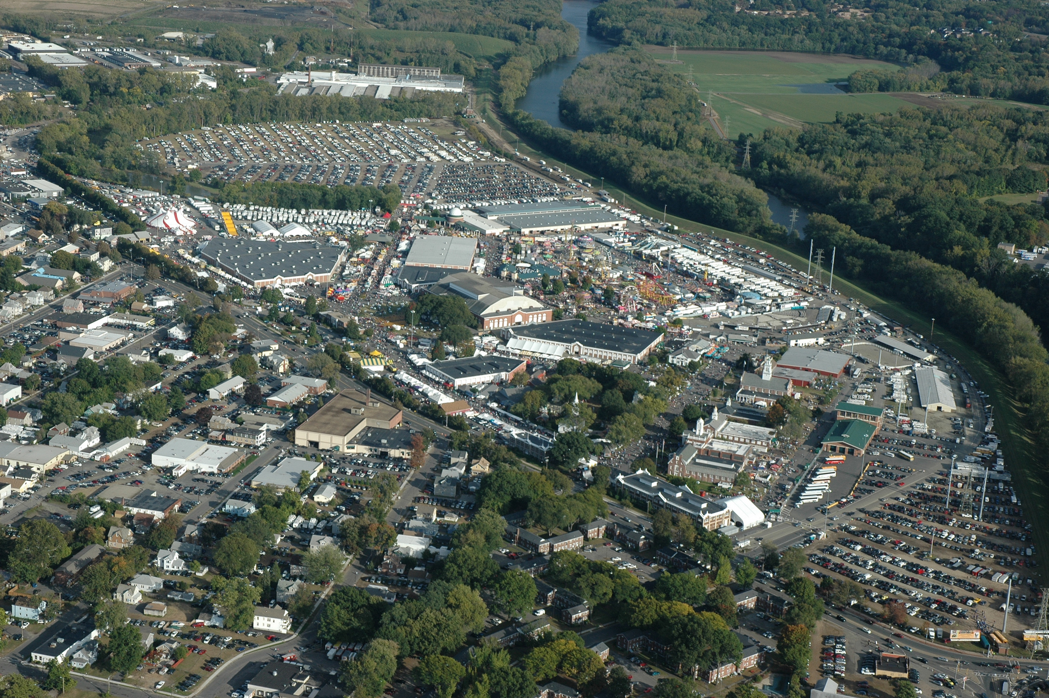 An aerial view of the exposition fairgrounds and the river boundary. ESE photo.