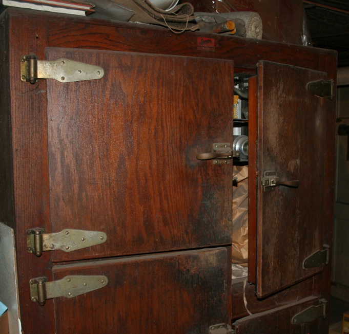 An old ice box now serves for storage - but blocks of ice made this a valuable device and not so long ago. Moo Dog Press photo.