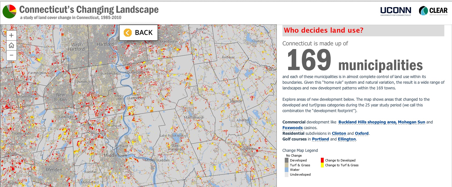 Another page of Connecticut's Changing Landscape - linked to the interactive site where visitors may zoom in or out to scale visual information.