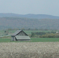 Vermont barn and mountains.