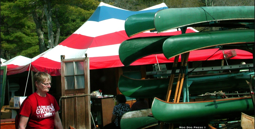 A fleet of unused green canoes. TW/MDP