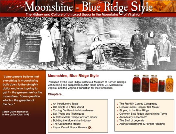 A comprehensive and rich collection of stories, photos, first-hand accounts and videos is linked to this image of Moonshine, Blue Ridge Style online at the Blue Ridge Institute.
