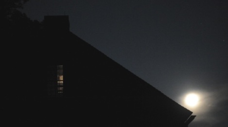 Nathan Hale Homestead at Night with a moon