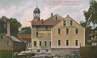 Old Slater Mill vintage postcard. To learn about a knitting weekend in February on Moo Dog Knits, click on the image to read a story and learn more about the history of this textile mill.